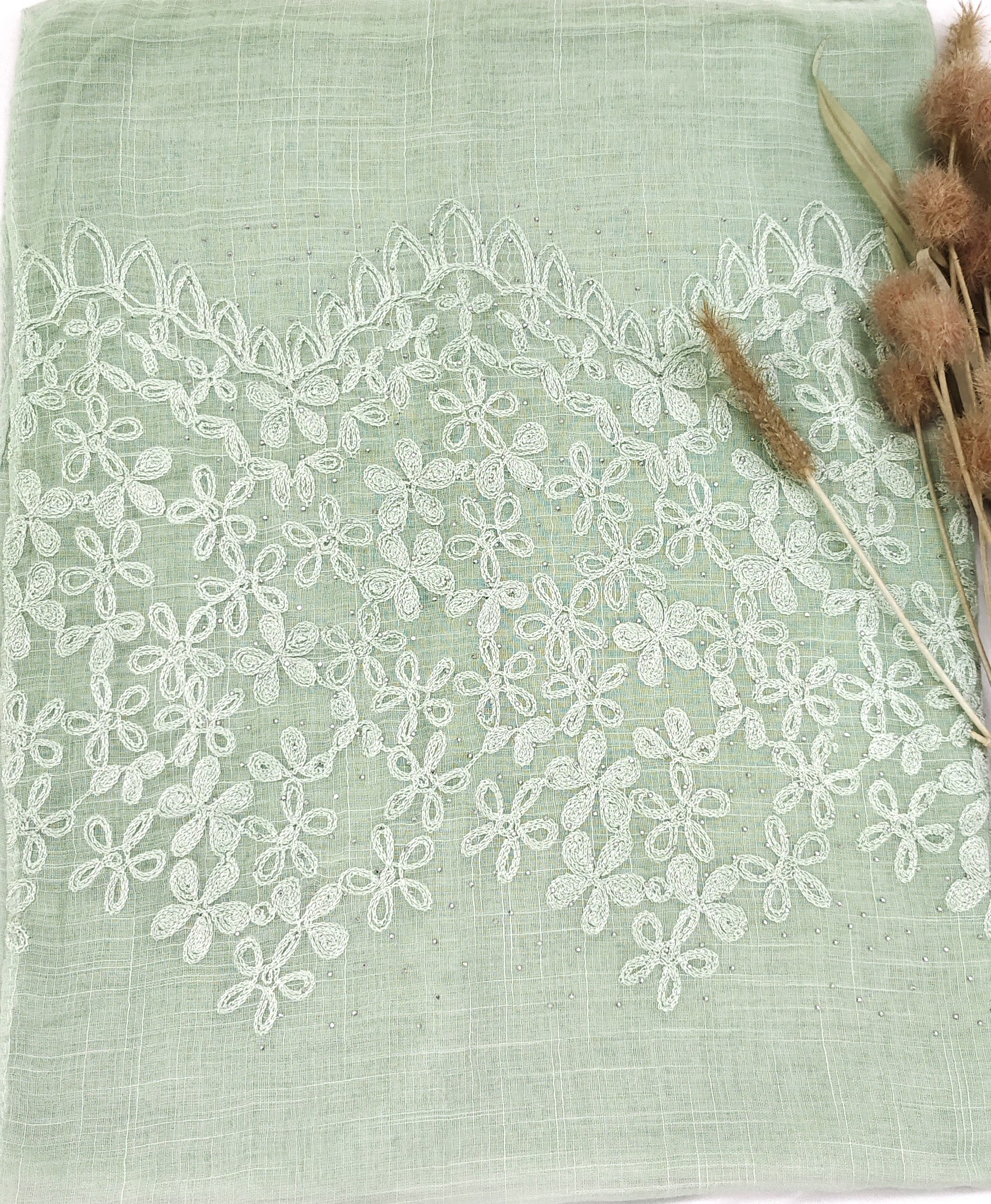 Premium Soft Cotton Embroidery with Crystal Stone Premium Soft Cotton Embroidery with Crystal Stone