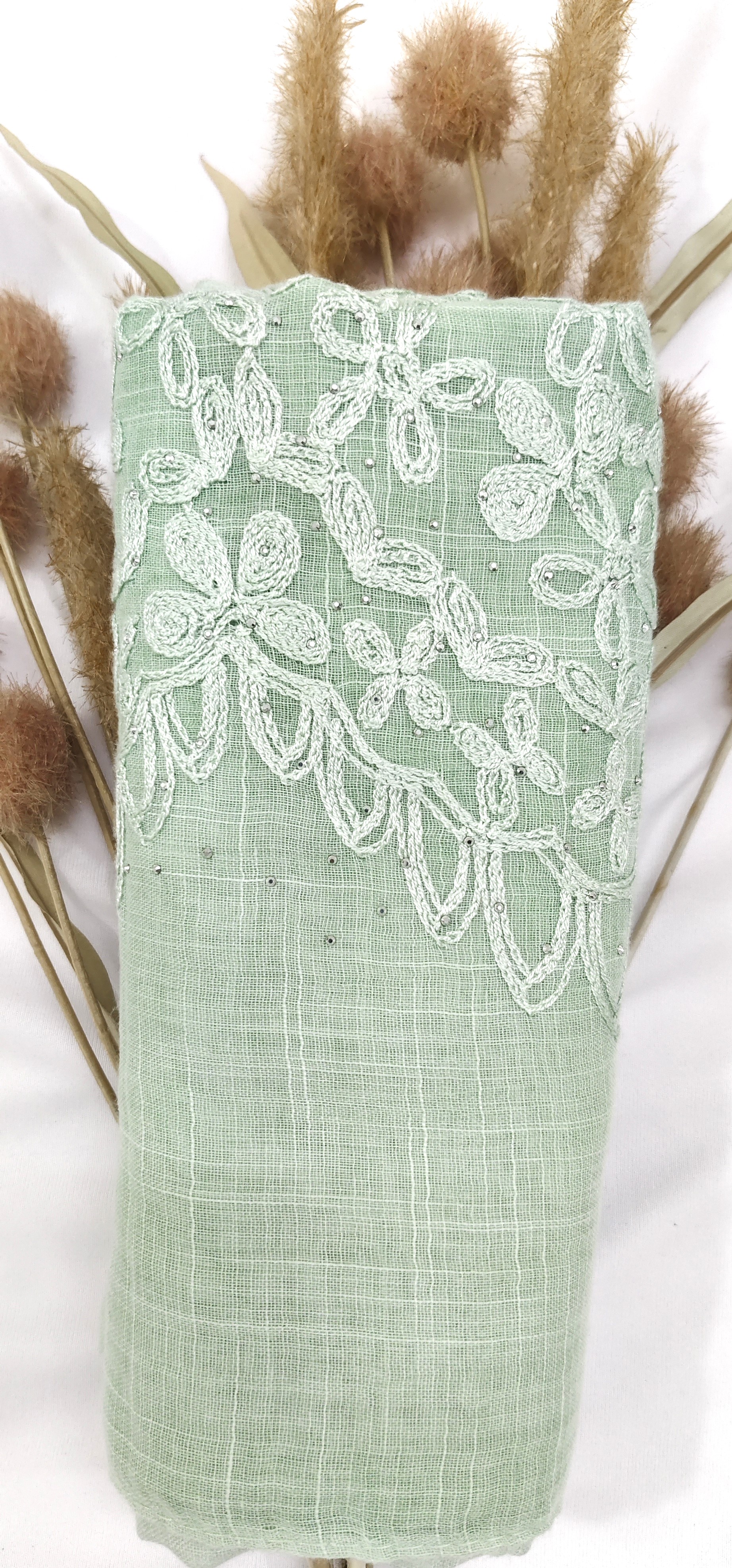 Premium Soft Cotton Embroidery with Crystal Stone Premium Soft Cotton Embroidery with Crystal Stone