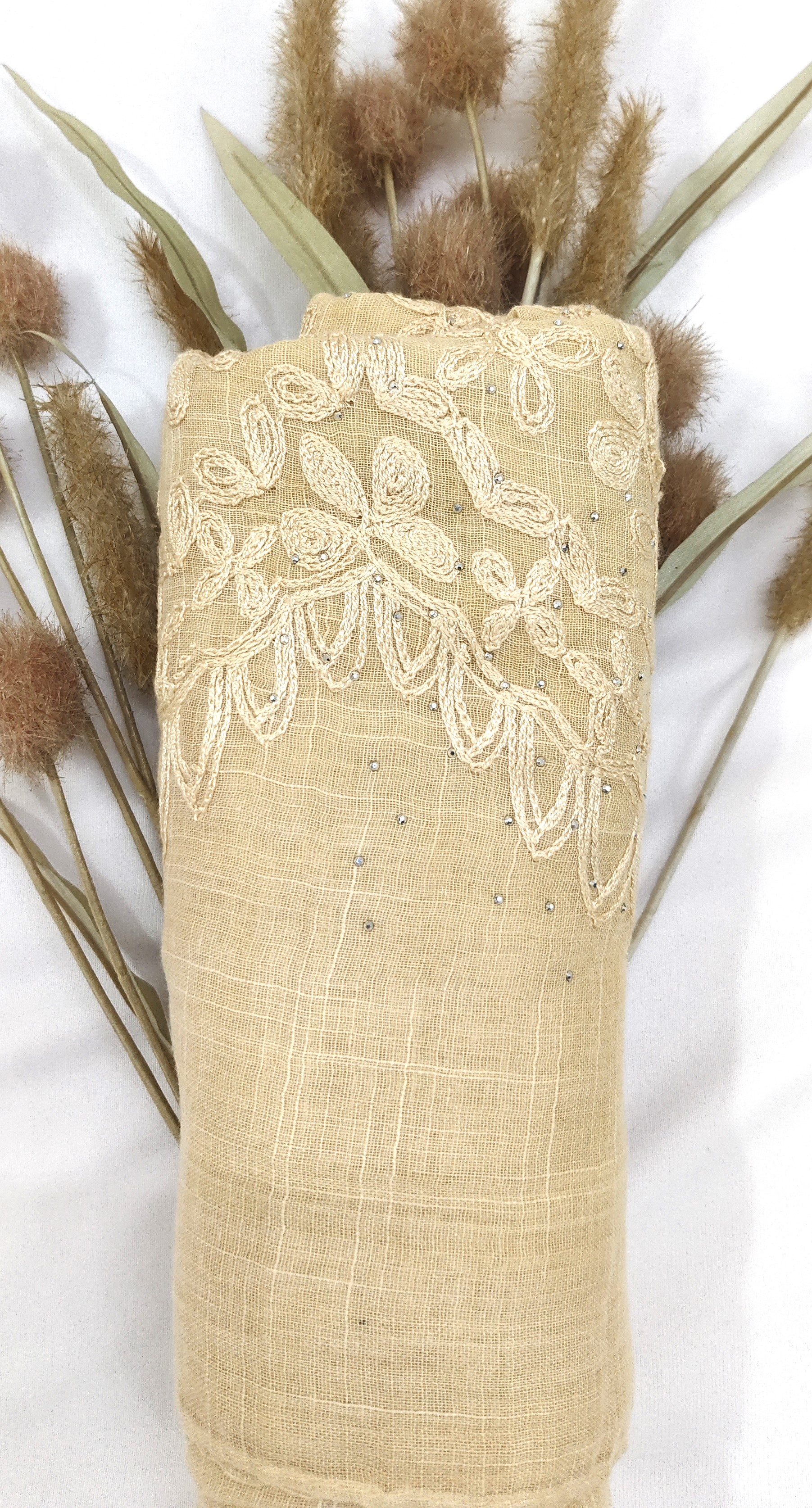 Premium Soft Cotton Embroidery with Crystal Stone Premium Soft Cotton Embroidery with Crystal Stone