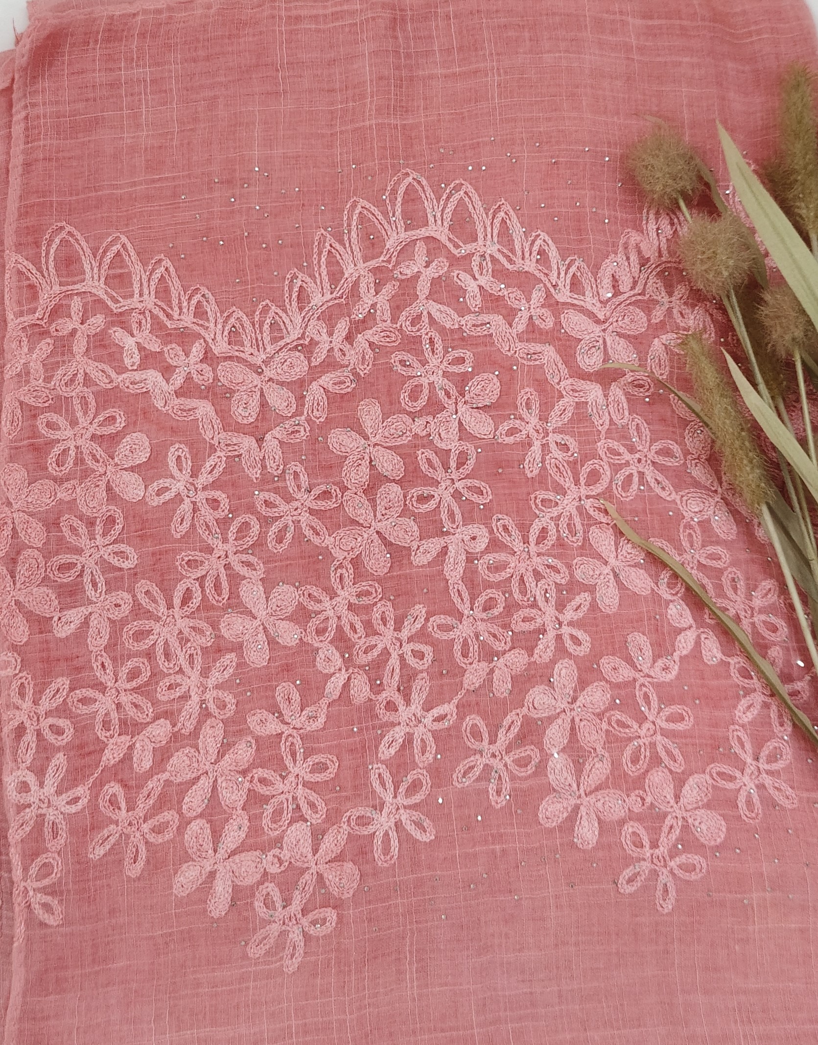 Premium Soft Cotton Embroidery with Crystal Stone Premium Soft Cotton Embroidery with Crystal Stone