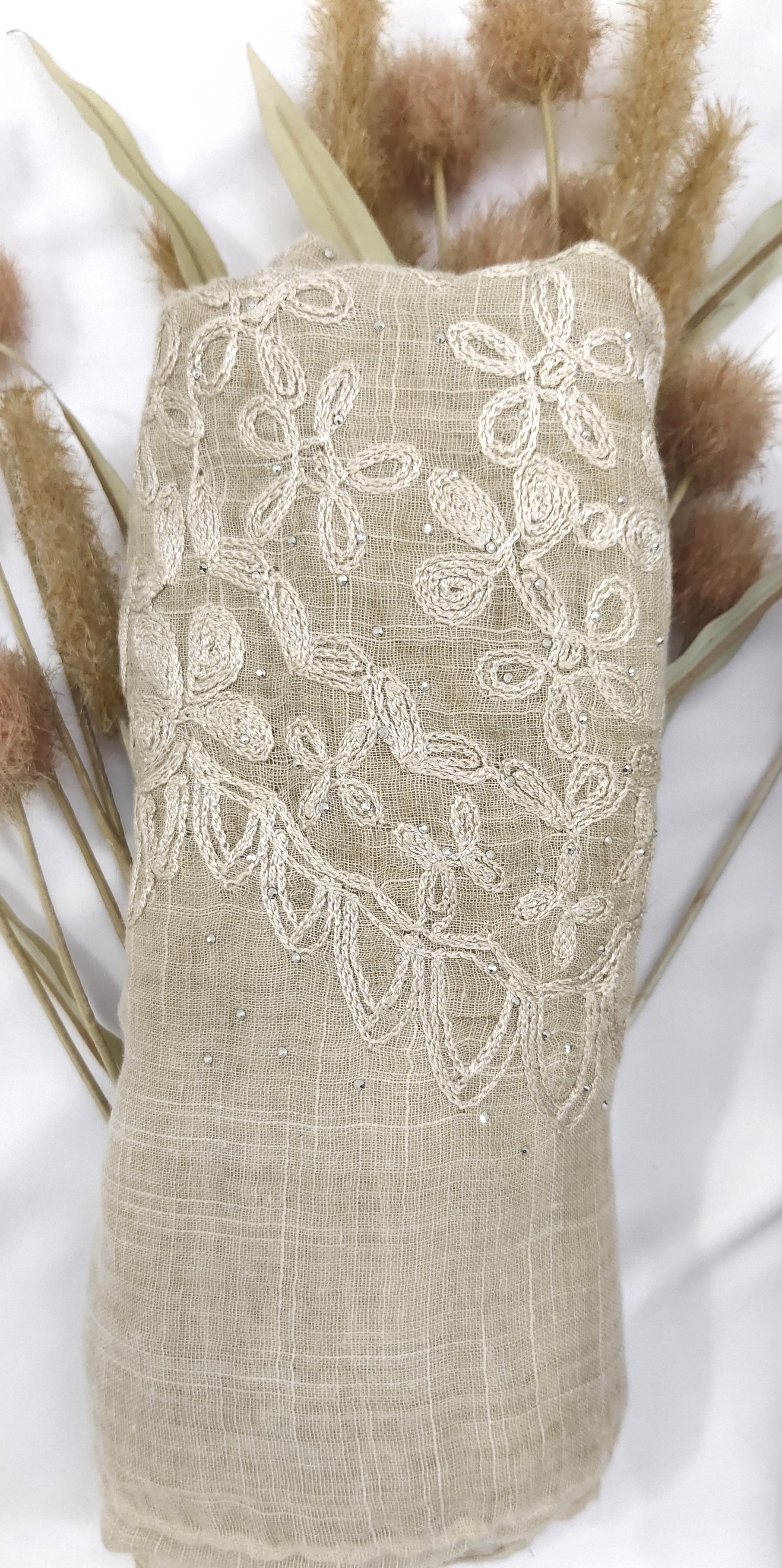 Premium Soft Cotton Embroidery with Crystal Stone Premium Soft Cotton Embroidery with Crystal Stone