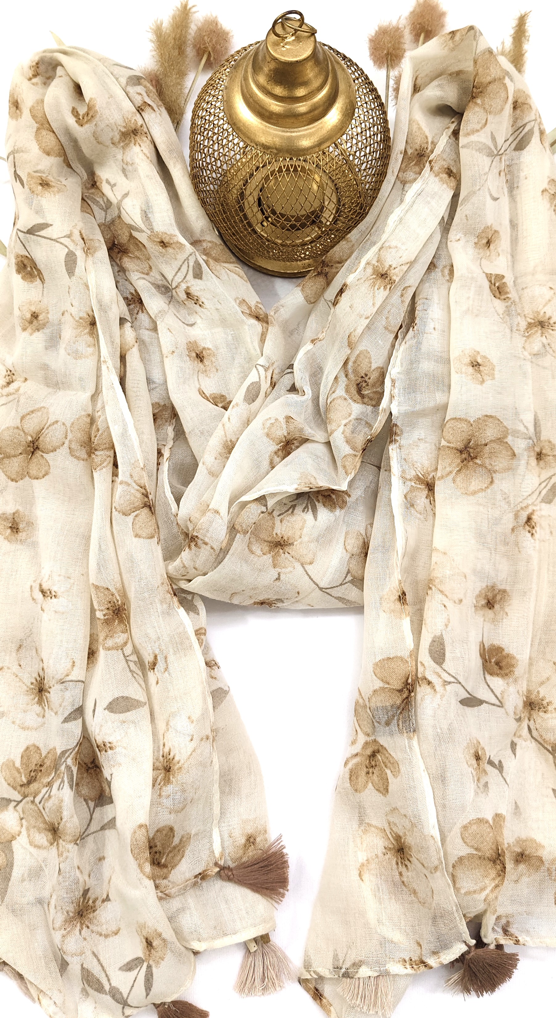 Cotton Floral Small Flower Print Hijab With Tassels - R&S Brand Cotton Floral Small Flower Print Hijab With Tassels - R&S Brand