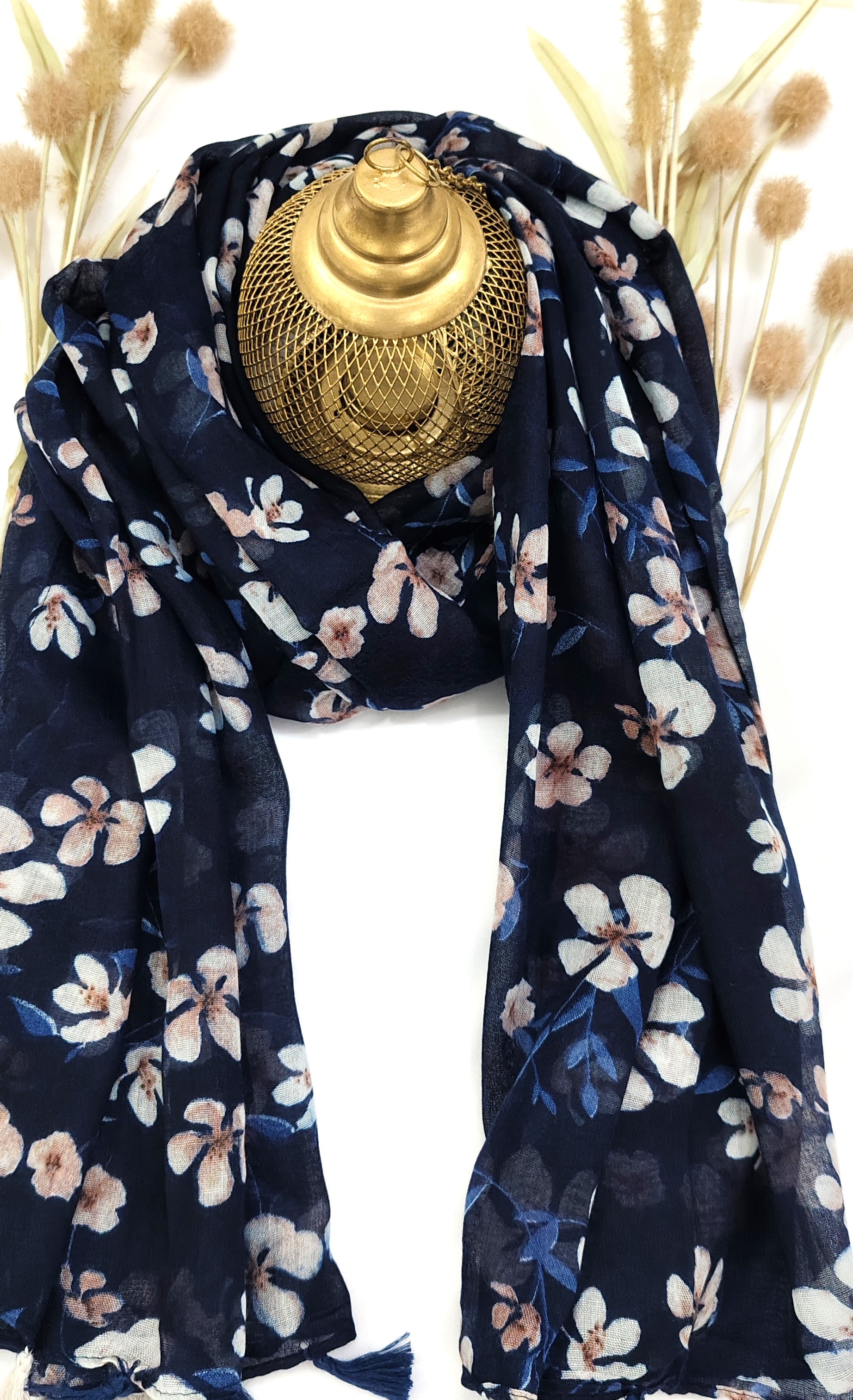 Cotton Floral Small Flower Print Hijab With Tassels - R&S Brand Cotton Floral Small Flower Print Hijab With Tassels - R&S Brand